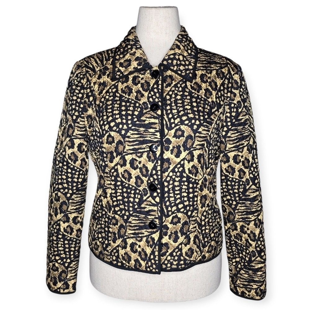 Maggy London Black Gold Silk Animal Print Jacket Blazer Size 10